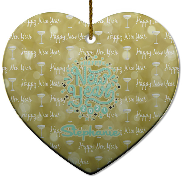Happy New Year Ceramic Flat Ornament - Heart (Front)