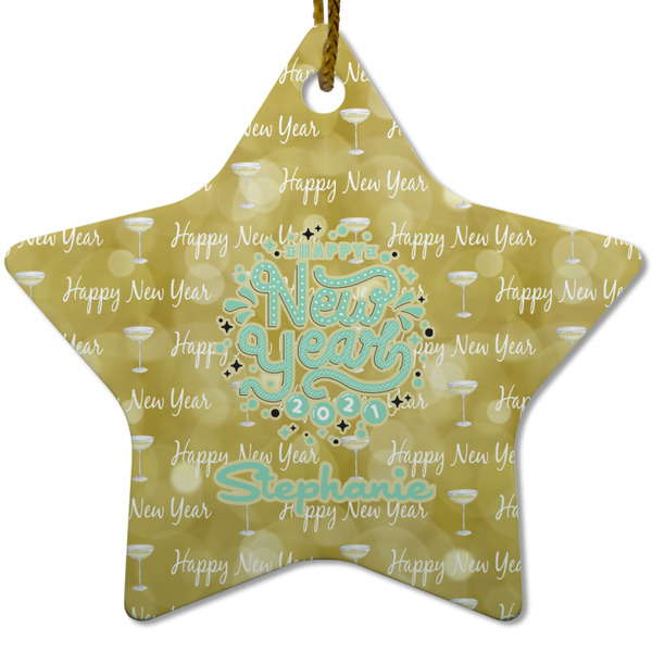 Happy New Year Ceramic Flat Ornament - Star (Front)