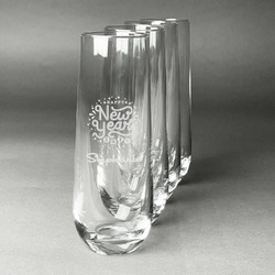 Happy New Year Champagne Flute - Stemless Engraved - Set of 4 (Personalized)