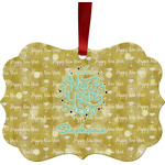 Happy New Year Metal Frame Ornament - Double Sided w/ Name or Text