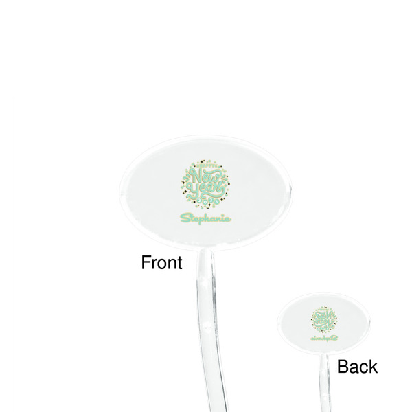 Happy New Year Clear Plastic 7" Stir Stick - Oval - Front & Back