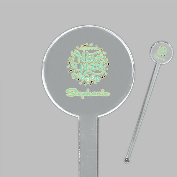 Happy New Year Clear Plastic 7" Stir Stick - Round - Closeup