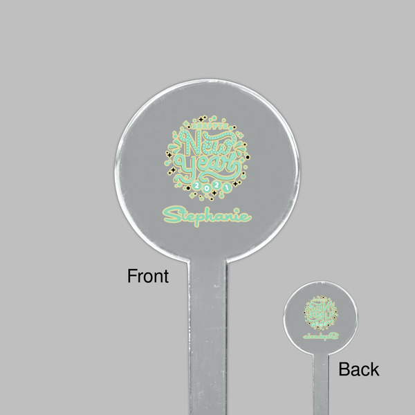 Happy New Year Clear Plastic 7" Stir Stick - Round - Front & Back