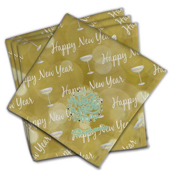 Custom Happy New Year Cloth Dinner Napkins - Set of 4 w/ Name or Text