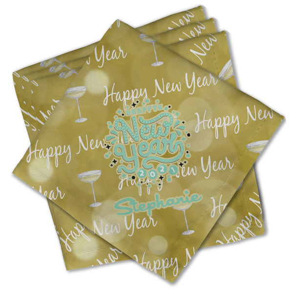 Custom Happy New Year Cloth Cocktail Napkins - Set of 4 w/ Name or Text