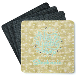 Happy New Year Square Rubber Backed Coasters - Set of 4 w/ Name or Text