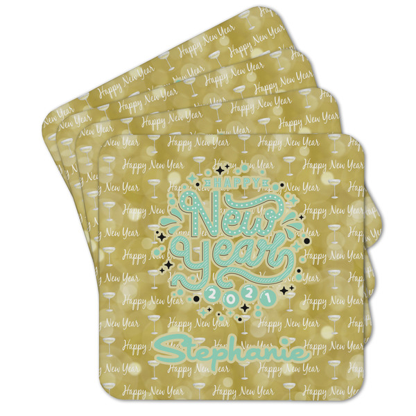 Custom Happy New Year Cork Coaster - Set of 4 w/ Name or Text