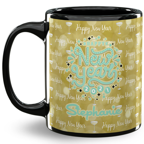 Custom Happy New Year 11 Oz Coffee Mug - Black (Personalized)