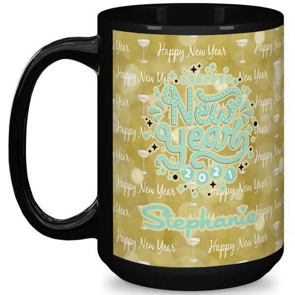 Custom Happy New Year 15 Oz Coffee Mug - Black (Personalized)
