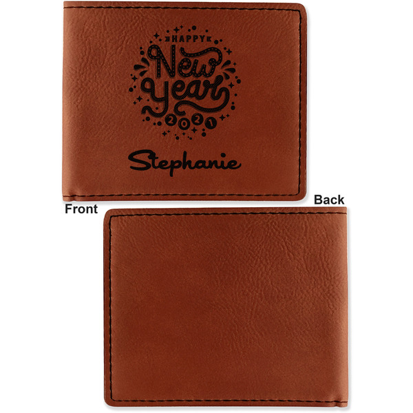 Happy New Year Cognac Leatherette Bifold Wallets - Front and Back Single Sided - Apvl