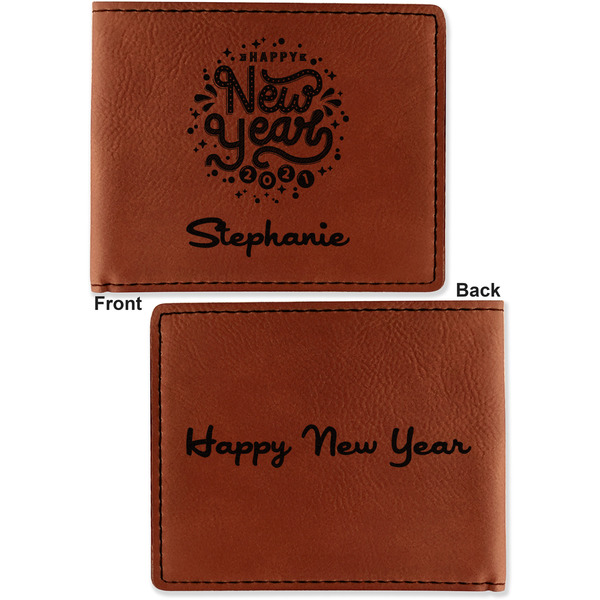 Happy New Year Cognac Leatherette Bifold Wallets - Front and Back