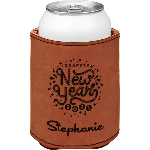 Happy New Year Cognac Leatherette Can Sleeve - Single Front