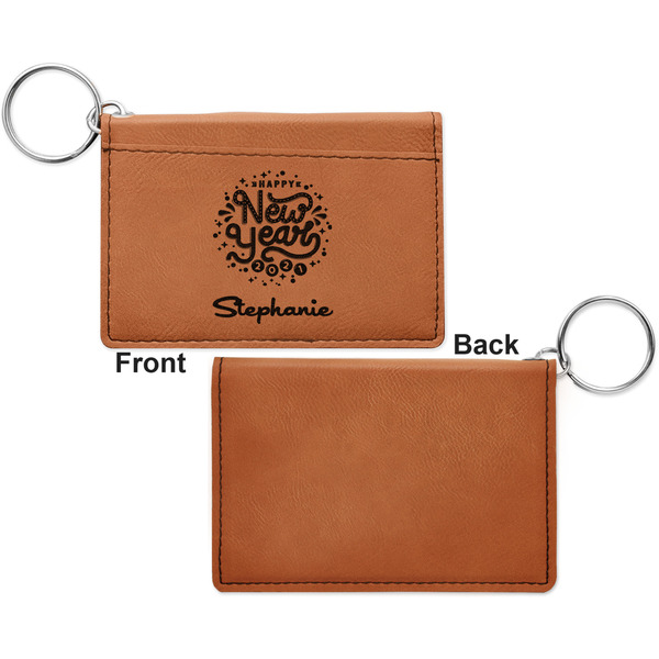 Happy New Year Cognac Leatherette Keychain ID Holders - Front Apvl