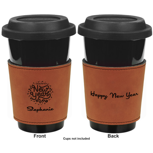 Happy New Year Cognac Leatherette Mug Sleeve - Double Sided Apvl