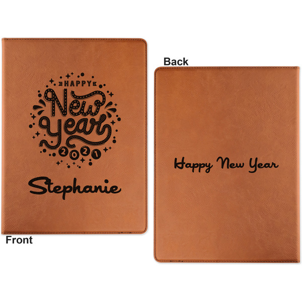 Happy New Year Cognac Leatherette Portfolios with Notepad - Small - Double Sided- Apvl