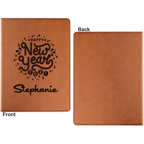 Happy New Year Cognac Leatherette Portfolios with Notepad - Small - Single Sided- Apvl