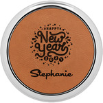 Happy New Year Leatherette Round Coaster w/ Silver Edge - Single or Set (Personalized)