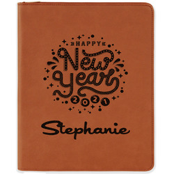 Happy New Year Leatherette Zipper Portfolio with Notepad - Double Sided (Personalized)