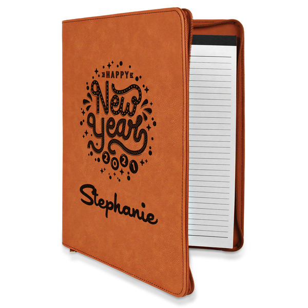 Custom Happy New Year Leatherette Zipper Portfolio with Notepad - Single Sided (Personalized)