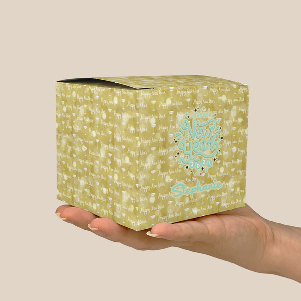 Happy New Year Cube Favor Gift Box - On Hand - Scale View