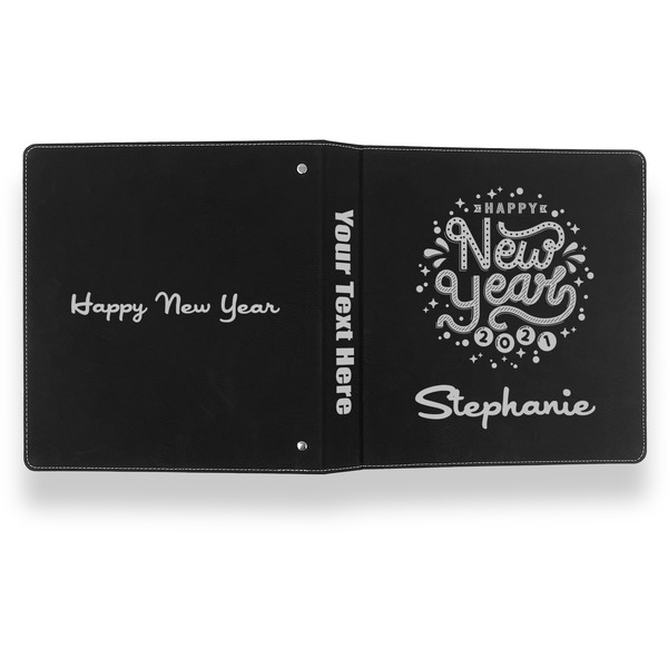 Happy New Year Leather Binder - 1" - Black- Back Spine Front View
