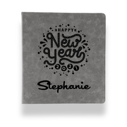 Happy New Year Leather Binder - 1" - Grey (Personalized)