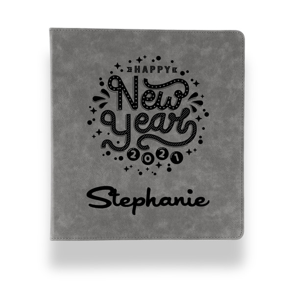 Happy New Year Leather Binder - 1" - Grey - Front View