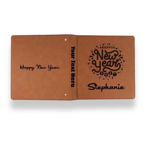 Happy New Year Leather Binder - 1" - Rawhide - Back Spine Front View