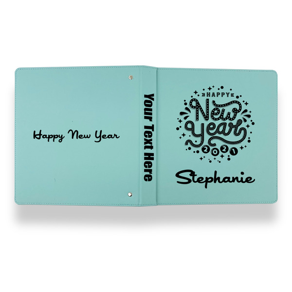 Happy New Year Leather Binder - 1" - Teal - Back Spine Front View