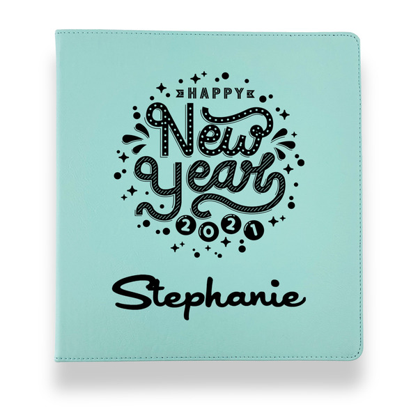 Custom Happy New Year Leather Binder - 1" - Teal (Personalized)
