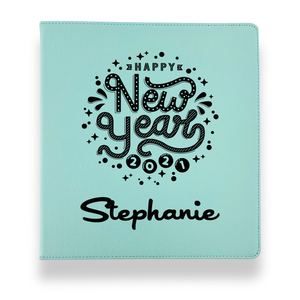 Happy New Year Leather Binders - 1" - Teal - Front View