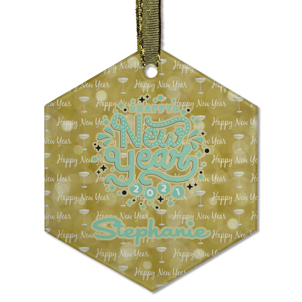 Happy New Year Frosted Glass Ornament - Hexagon