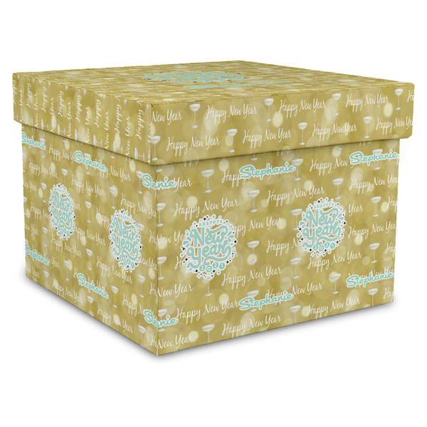 Custom Happy New Year Gift Box with Lid - Canvas Wrapped - X-Large (Personalized)