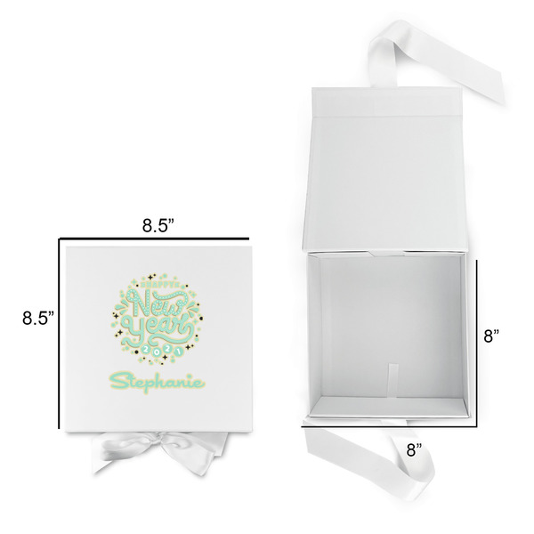 Happy New Year Gift Boxes with Magnetic Lid - White - Open & Closed