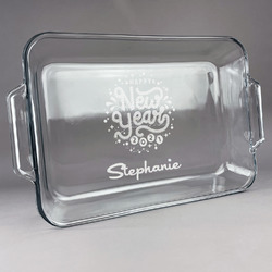 Happy New Year Glass Baking Dish with Truefit Lid - 13in x 9in (Personalized)