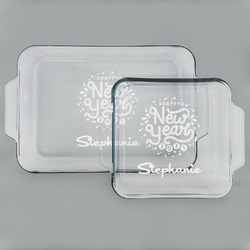 Happy New Year Set of Glass Baking & Cake Dish - 13in x 9in & 8in x 8in (Personalized)