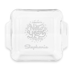 Happy New Year Glass Cake Dish with Truefit Lid - 8in x 8in (Personalized)