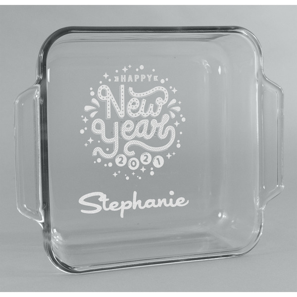 Custom Happy New Year Glass Cake Dish - 8in x 8in