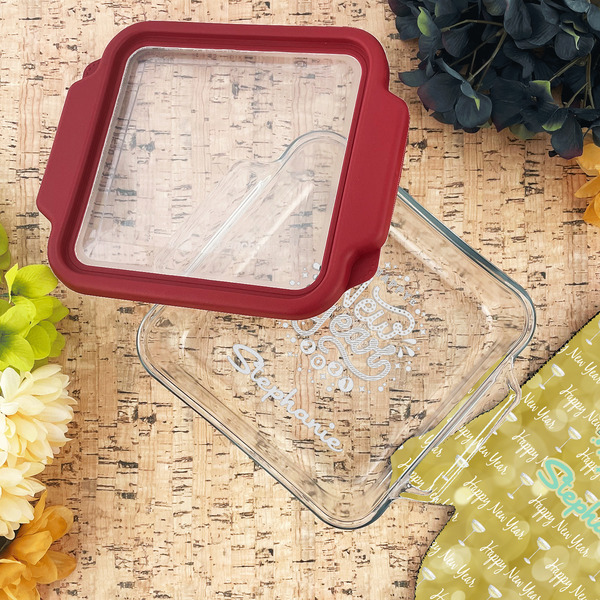 Happy New Year Glass Cake Dish - LIFESTYLE (8x8)