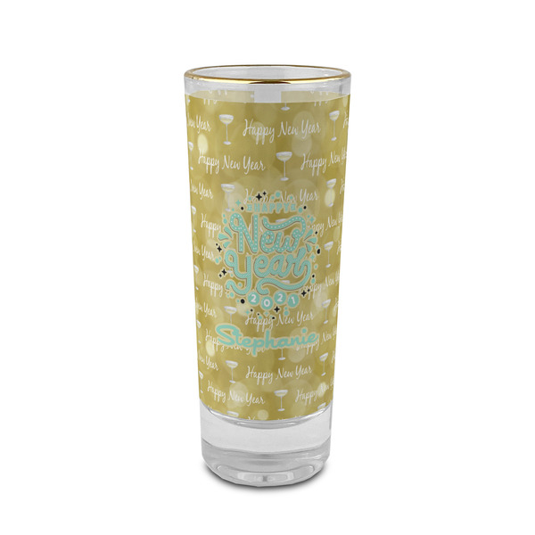 Custom Happy New Year 2 oz Shot Glass -  Glass with Gold Rim - Single (Personalized)