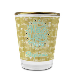 Happy New Year Glass Shot Glass - 1.5 oz - with Gold Rim - Single (Personalized)
