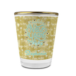 Happy New Year Glass Shot Glass - 1.5 oz - with Gold Rim - Set of 4 (Personalized)