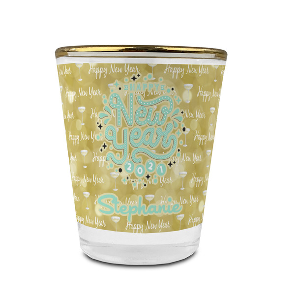 Happy New Year Glass Shot Glass - With gold rim - FRONT