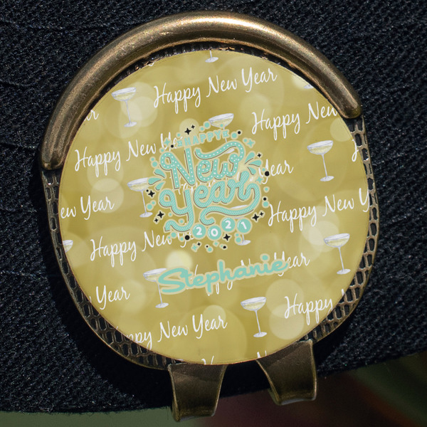 Happy New Year Golf Ball Marker Hat Clip - Gold - Close Up