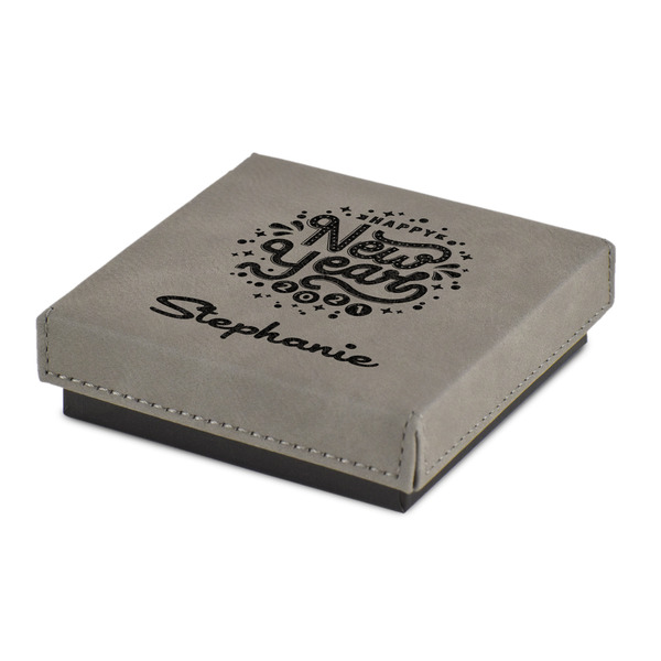 Custom Happy New Year Jewelry Gift Box - Engraved Leather Lid (Personalized)