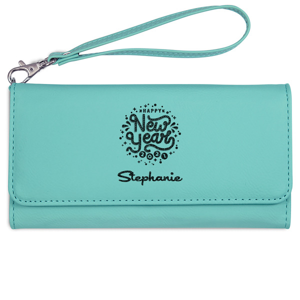 Custom Happy New Year Ladies Leatherette Wallet - Laser Engraved- Teal (Personalized)