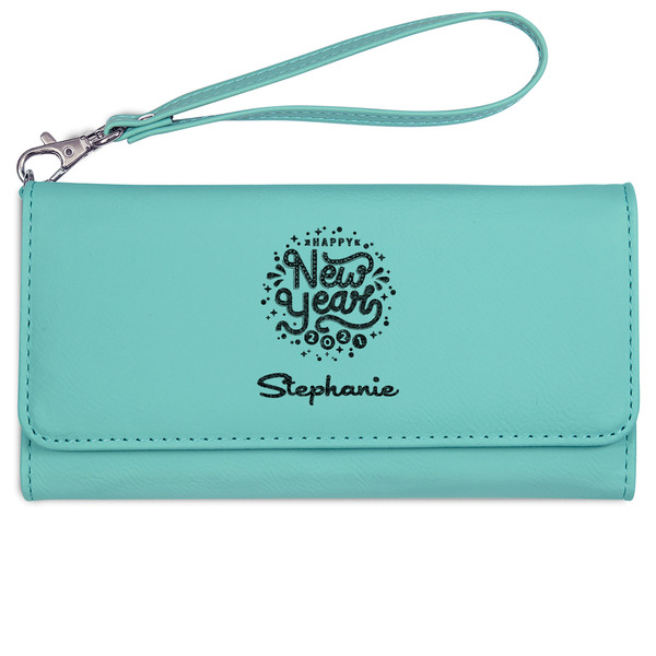 Happy New Year Ladies Wallet - Leather - Teal - Front View