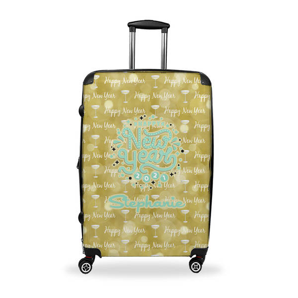 Custom Happy New Year Suitcase - 28" Large - Checked w/ Name or Text