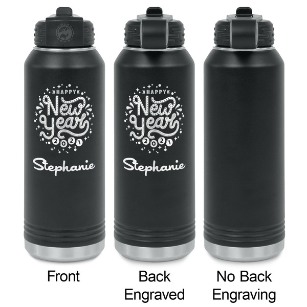 Happy New Year Laser Engraved Water Bottles - 2 Styles - Front & Back View
