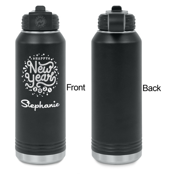 Happy New Year Laser Engraved Water Bottles - Front Engraving - Front & Back View